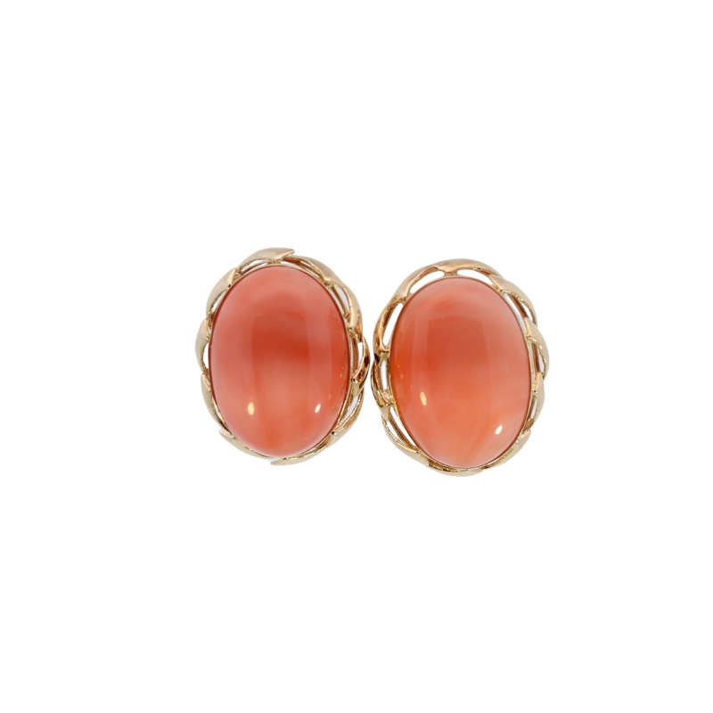 Estate 14 Karat Yellow Gold Pink Coral Earrings